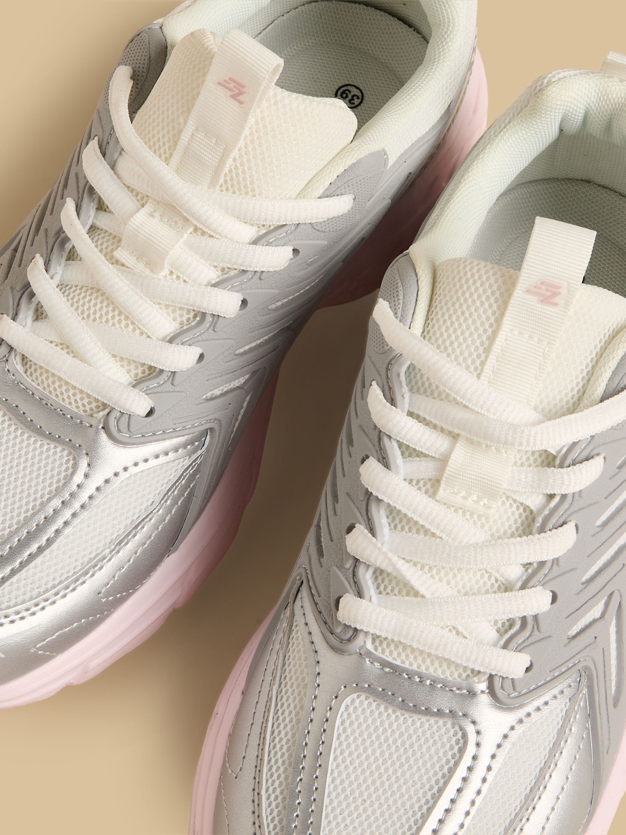 Panelled Lace-Up Sports Shoes