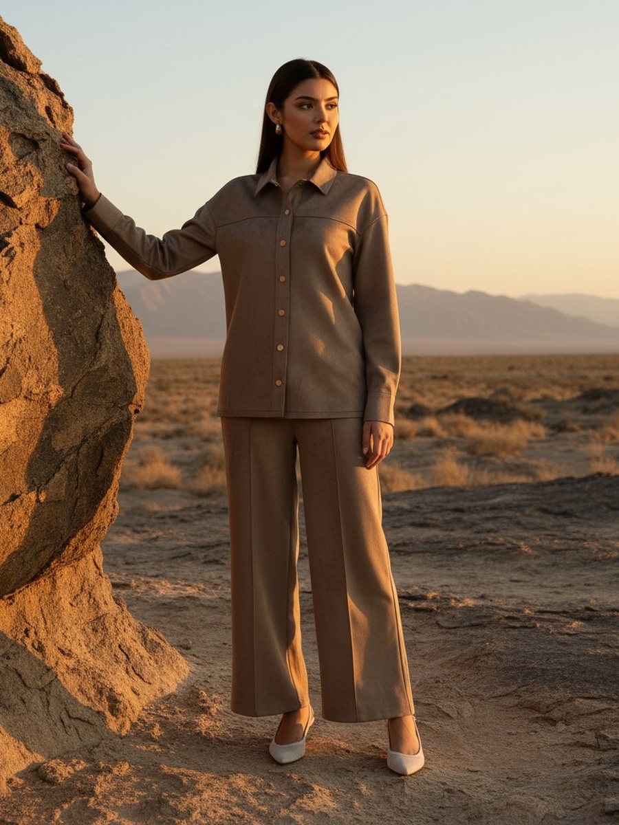 Center Seam Suede Wide Leg Pants