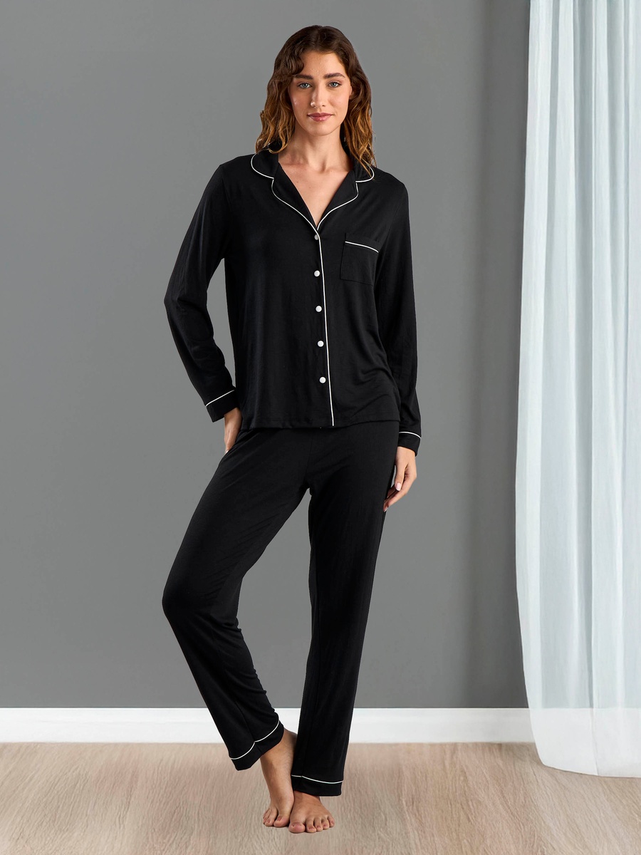 Piping Detail Shirt and Pyjama Set
