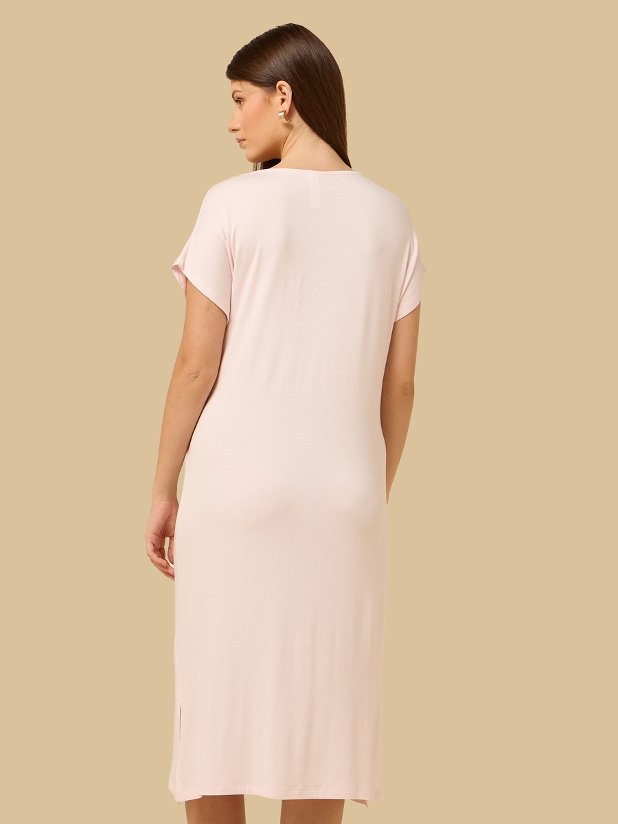 Lace Trim Maternity Sleepshirt with Side Slit
