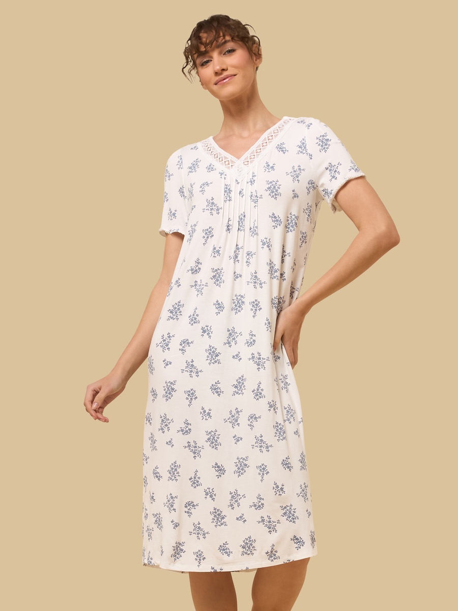 Floral Print Pintuck Viscose Night Dress