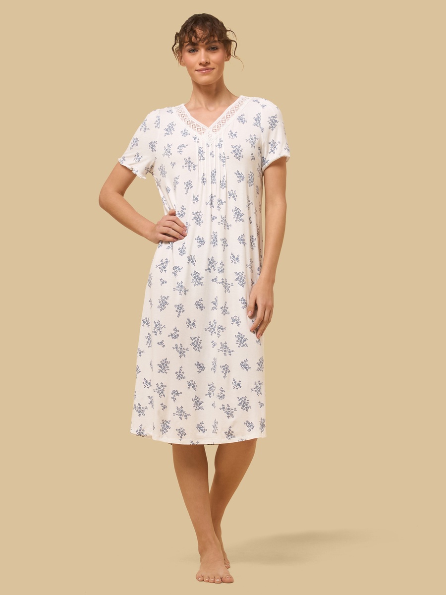 Floral Print Pintuck Viscose Night Dress