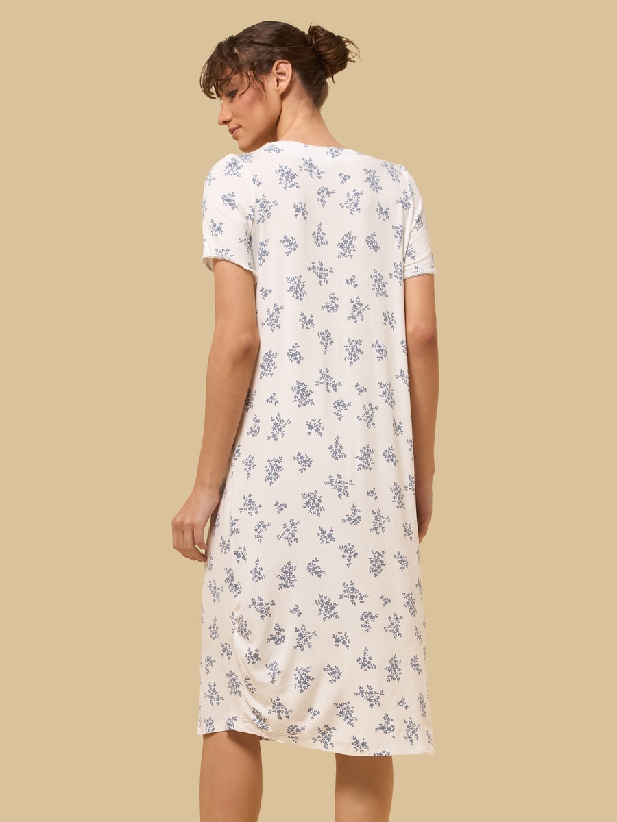 Floral Print Pintuck Viscose Night Dress