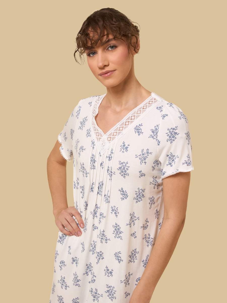 Floral Print Pintuck Viscose Night Dress