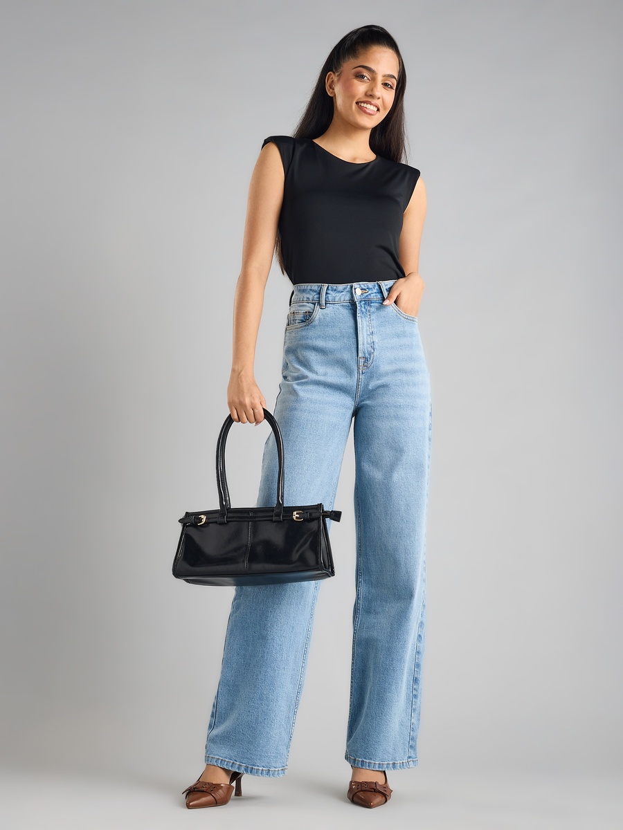 Plain Stretchable Wide Leg Jeans