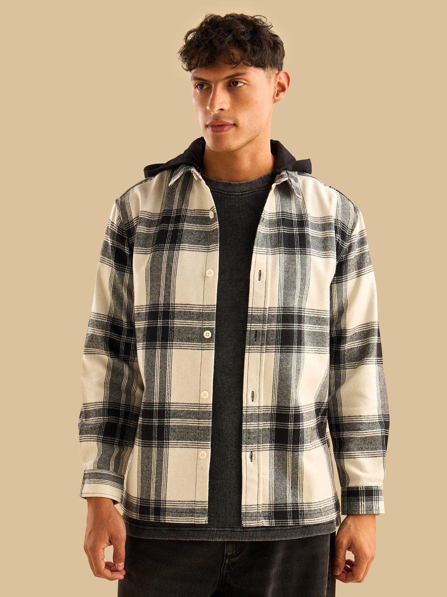 Checked Relaxed Fit Flannel Hooded Shirt