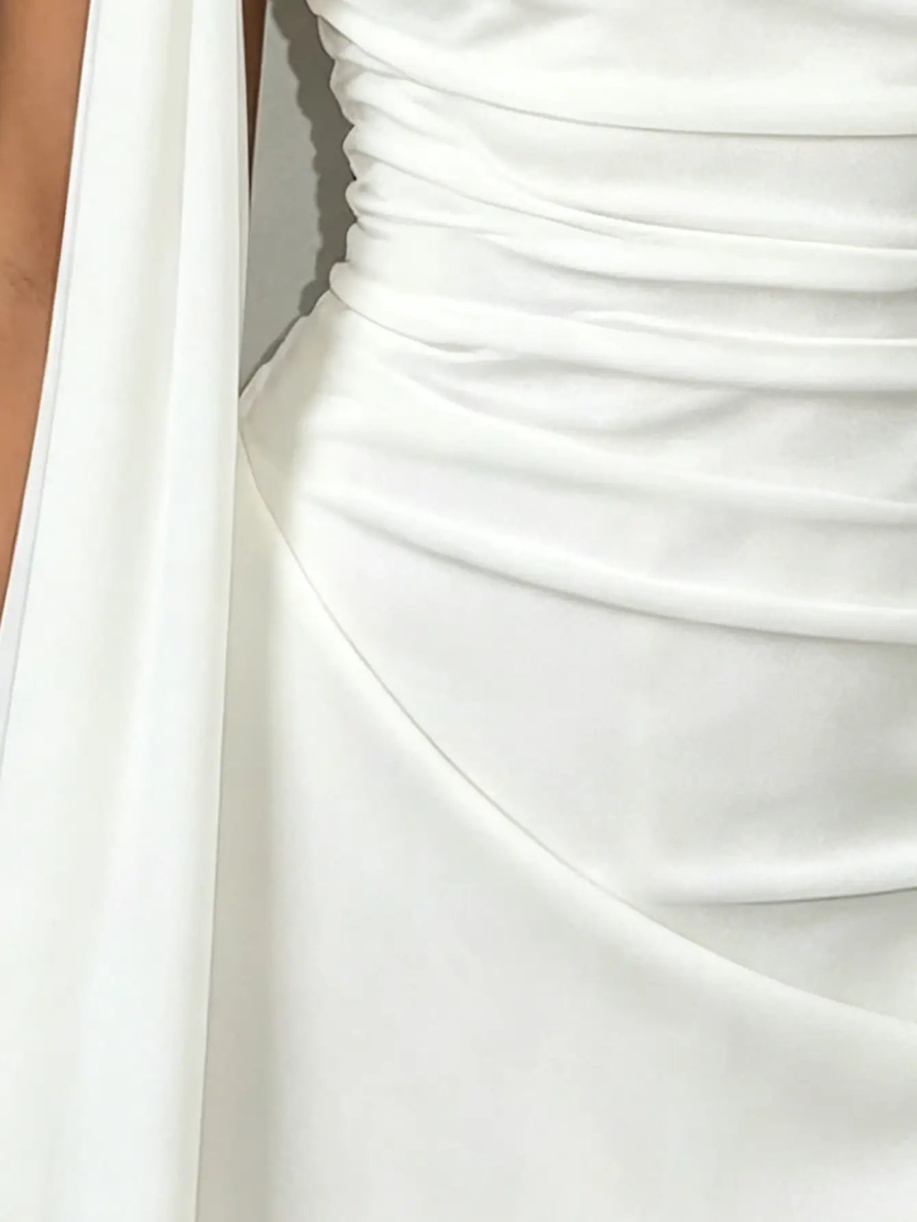 White One-Shoulder Chiffon Midi Dress