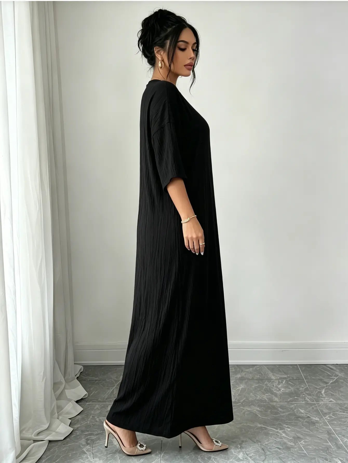 Black Pleated A-Line Maxi Dress