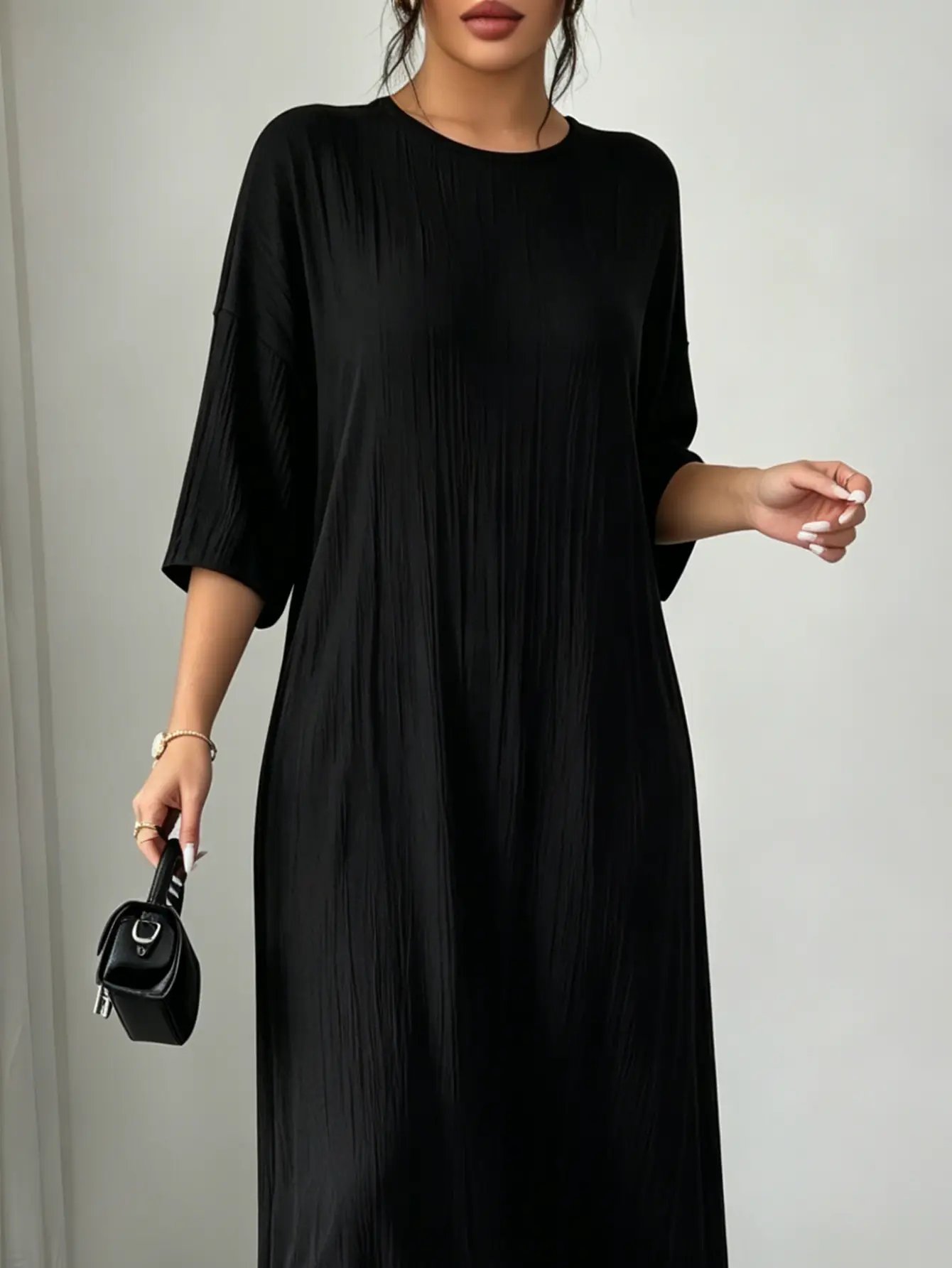 Black Pleated A-Line Maxi Dress