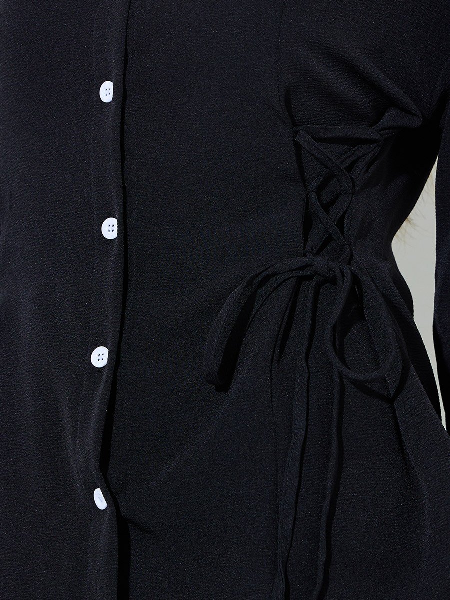 Black Solid Long Sleeves Shirt and Pants Co-Ords