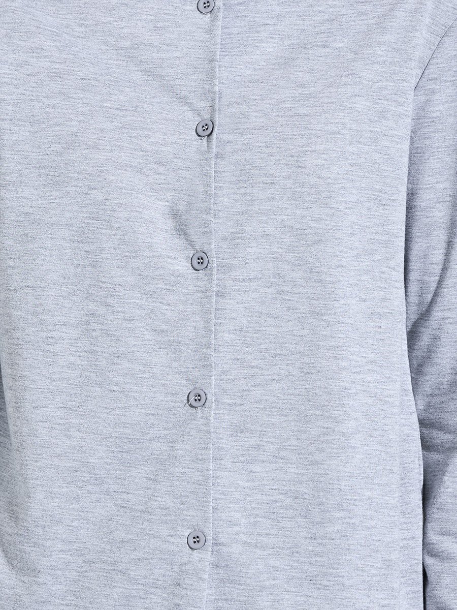 Grey Solid Button-Up Shirt and Wide Leg Pants Pyjama Set