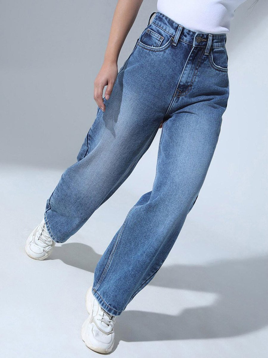 Blue Relaxed Fit Low Fade Jeans