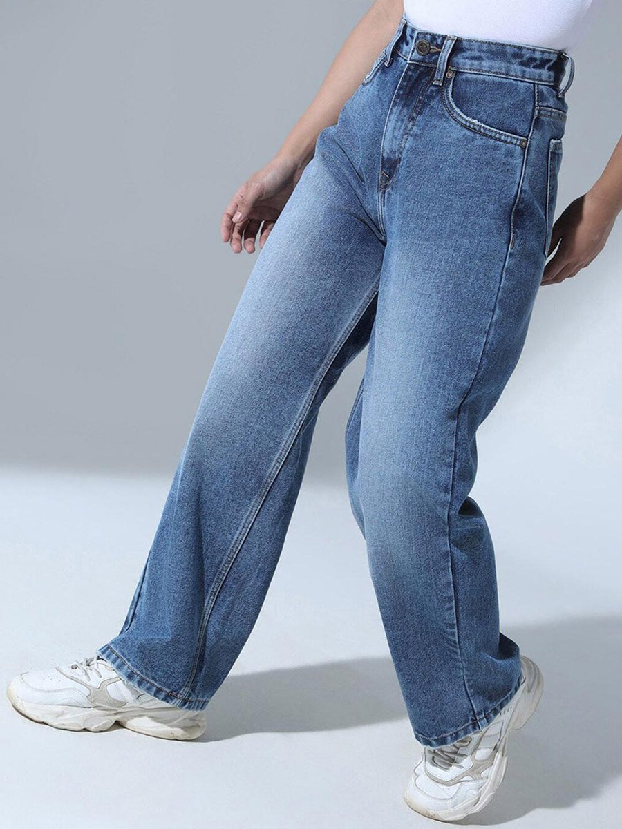 Blue Relaxed Fit Low Fade Jeans