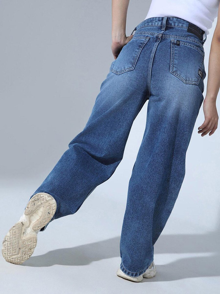 Blue Relaxed Fit Low Fade Jeans