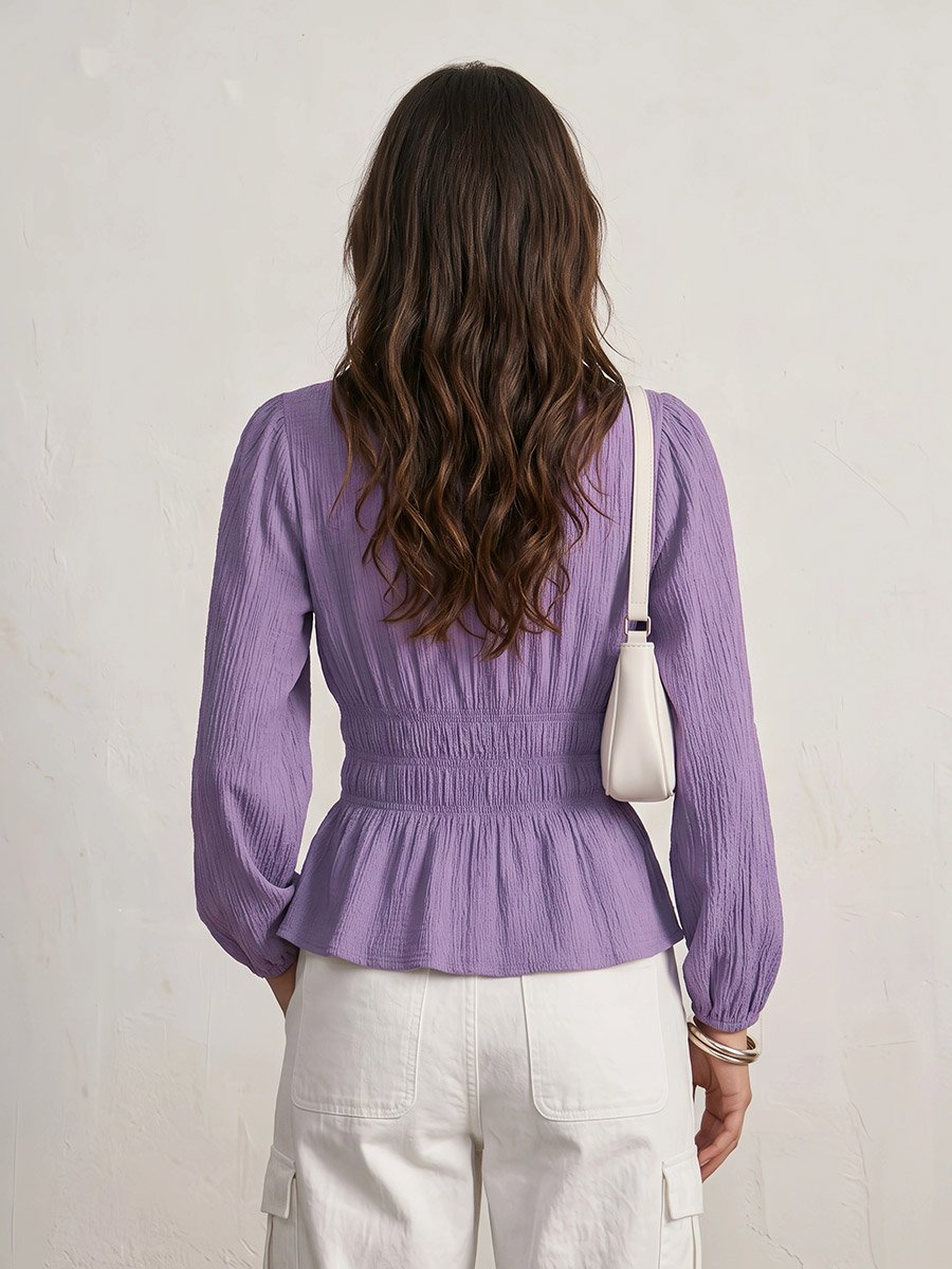 Lilac Long Sleeve Smocked Waist Blouse