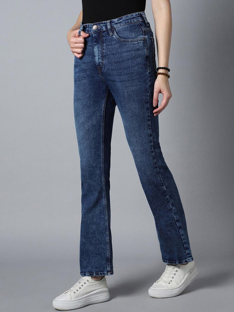 Blue Bootcut Solid Button Jeans
