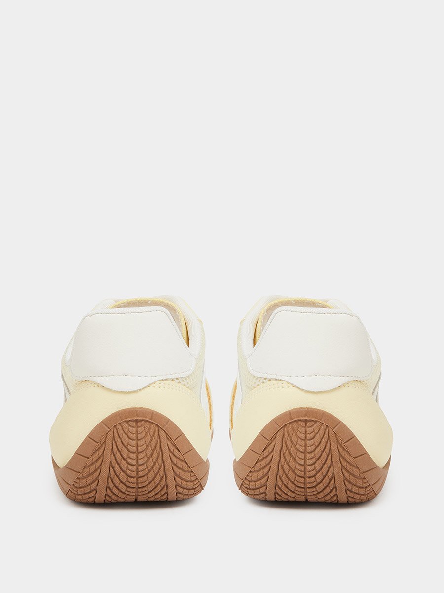Yellow Mesh Details 4 Stripes Sports Sneakers