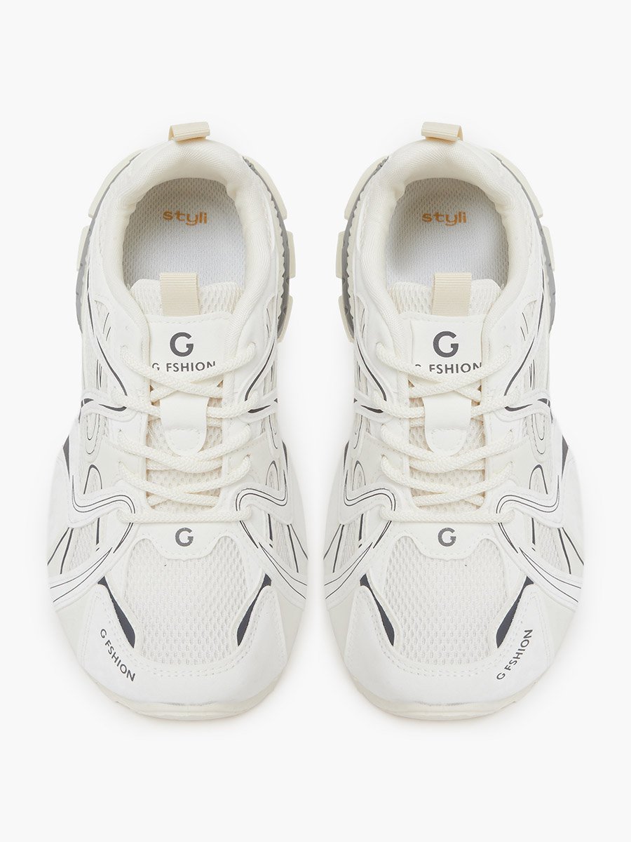 Beige Logo Detail Athletic Sneakers