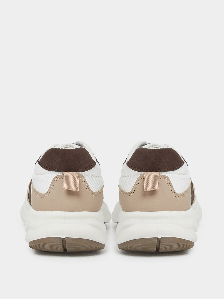 Beige Contrast Panel Lace Up Sneakers