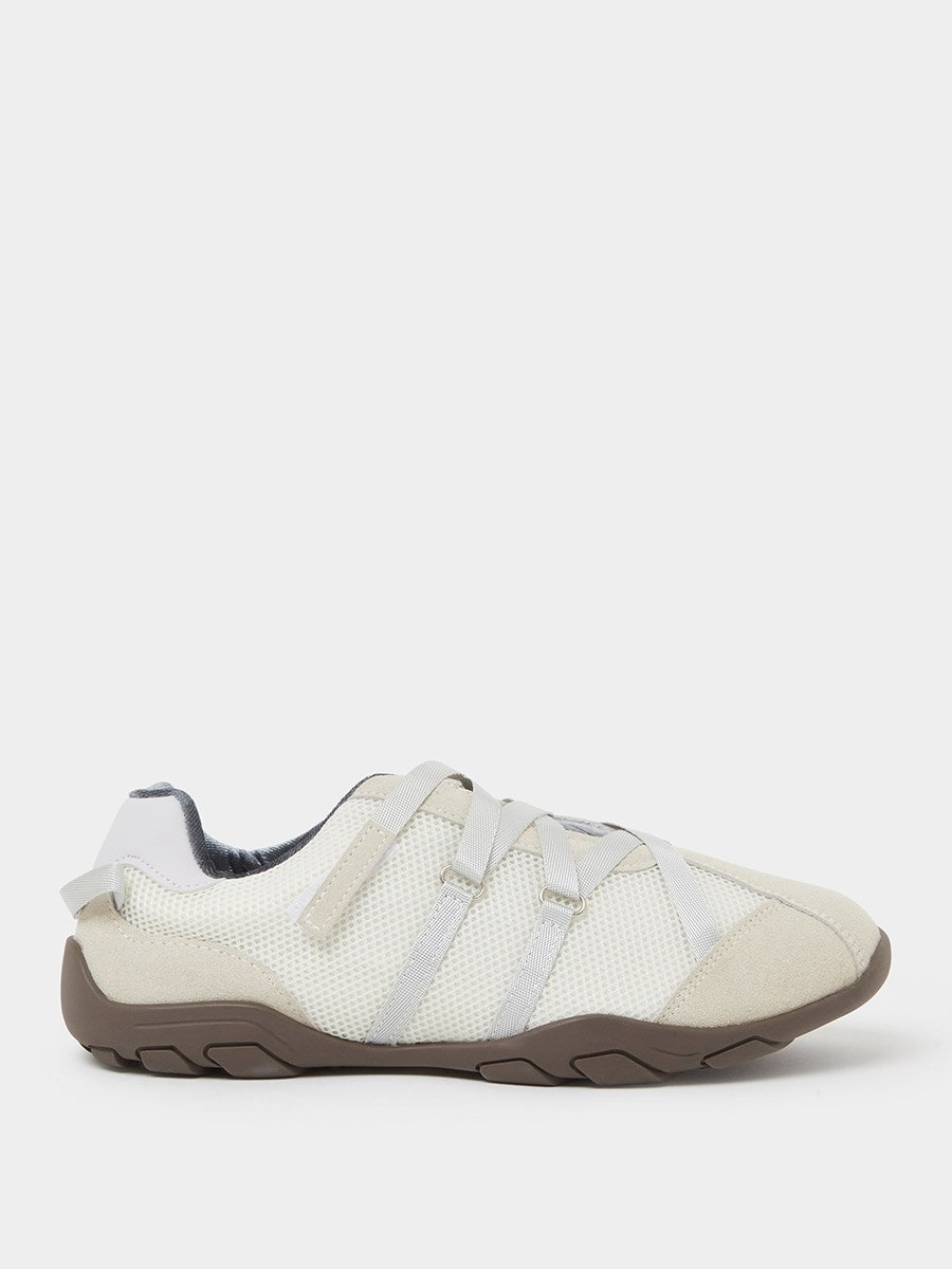 Cream Mesh Panel Velcro Detail Sneakers