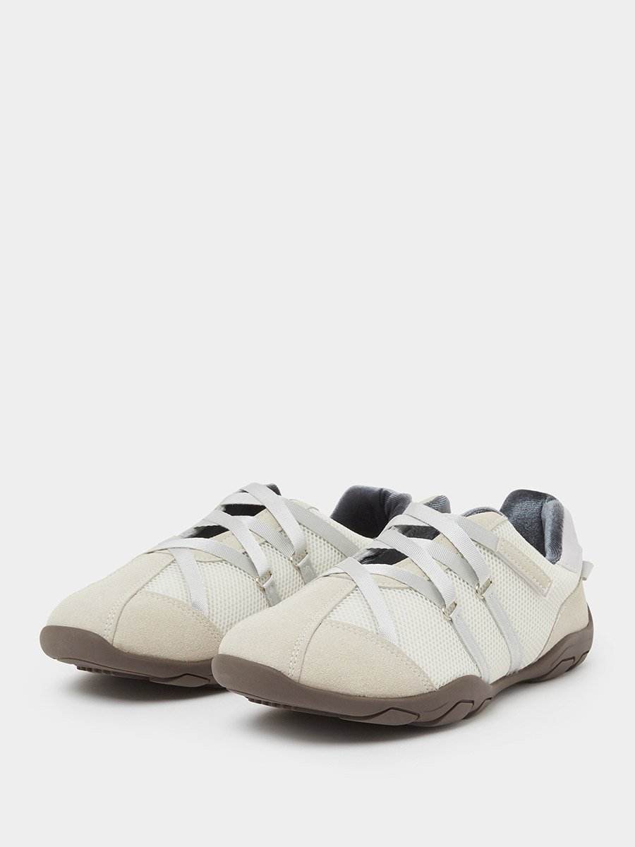 Cream Mesh Panel Velcro Detail Sneakers