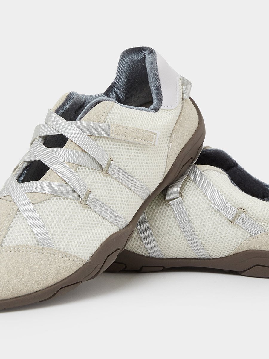 Cream Mesh Panel Velcro Detail Sneakers