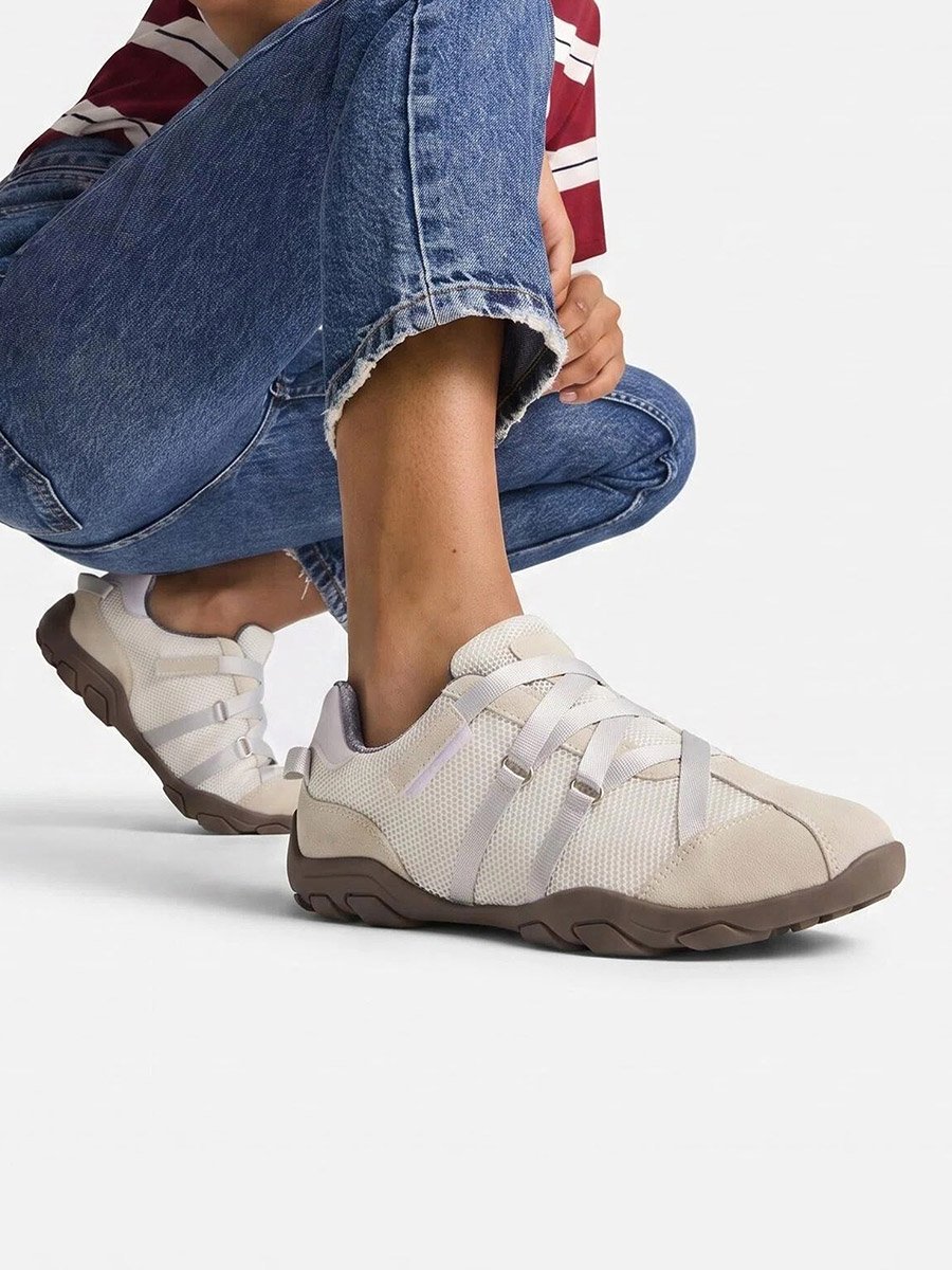 Cream Mesh Panel Velcro Detail Sneakers