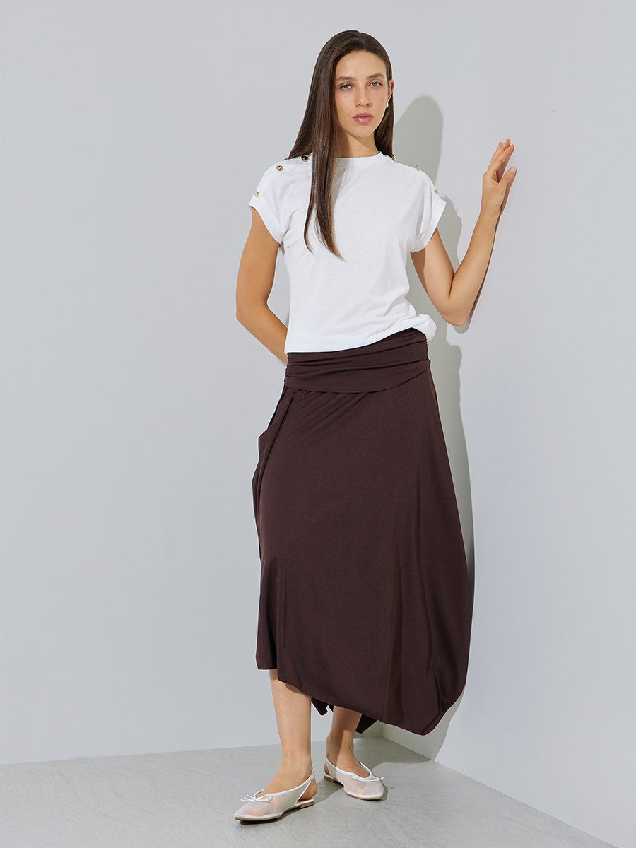 White Plain Shoulder Button Detail Regular Fit T-Shirt
