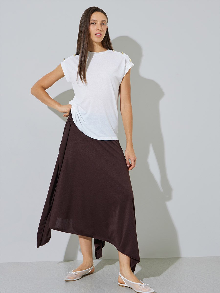 White Plain Shoulder Button Detail Regular Fit T-Shirt