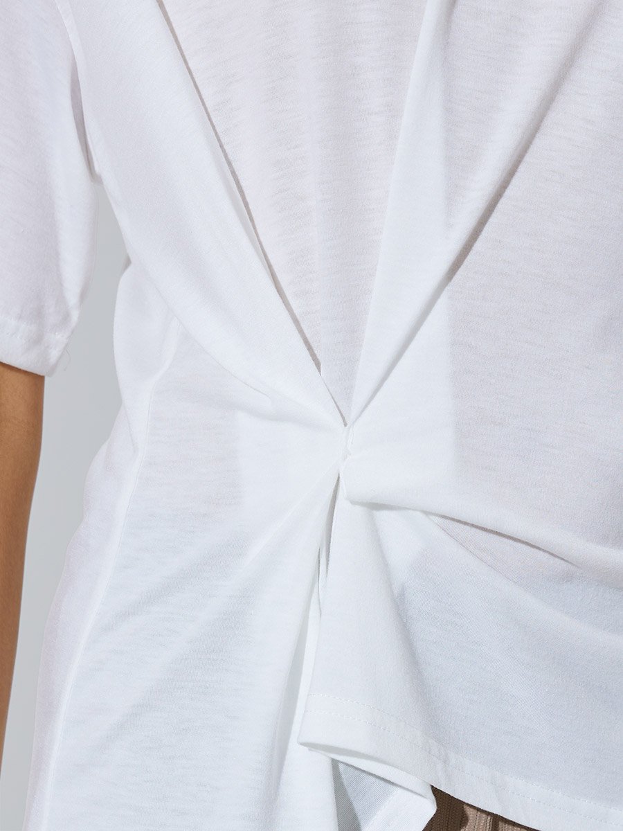 White Plain Side Pleated Regular Fit T-Shirt