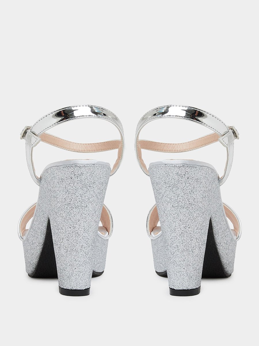 Silver Glitter Platform Block Heel Sandals
