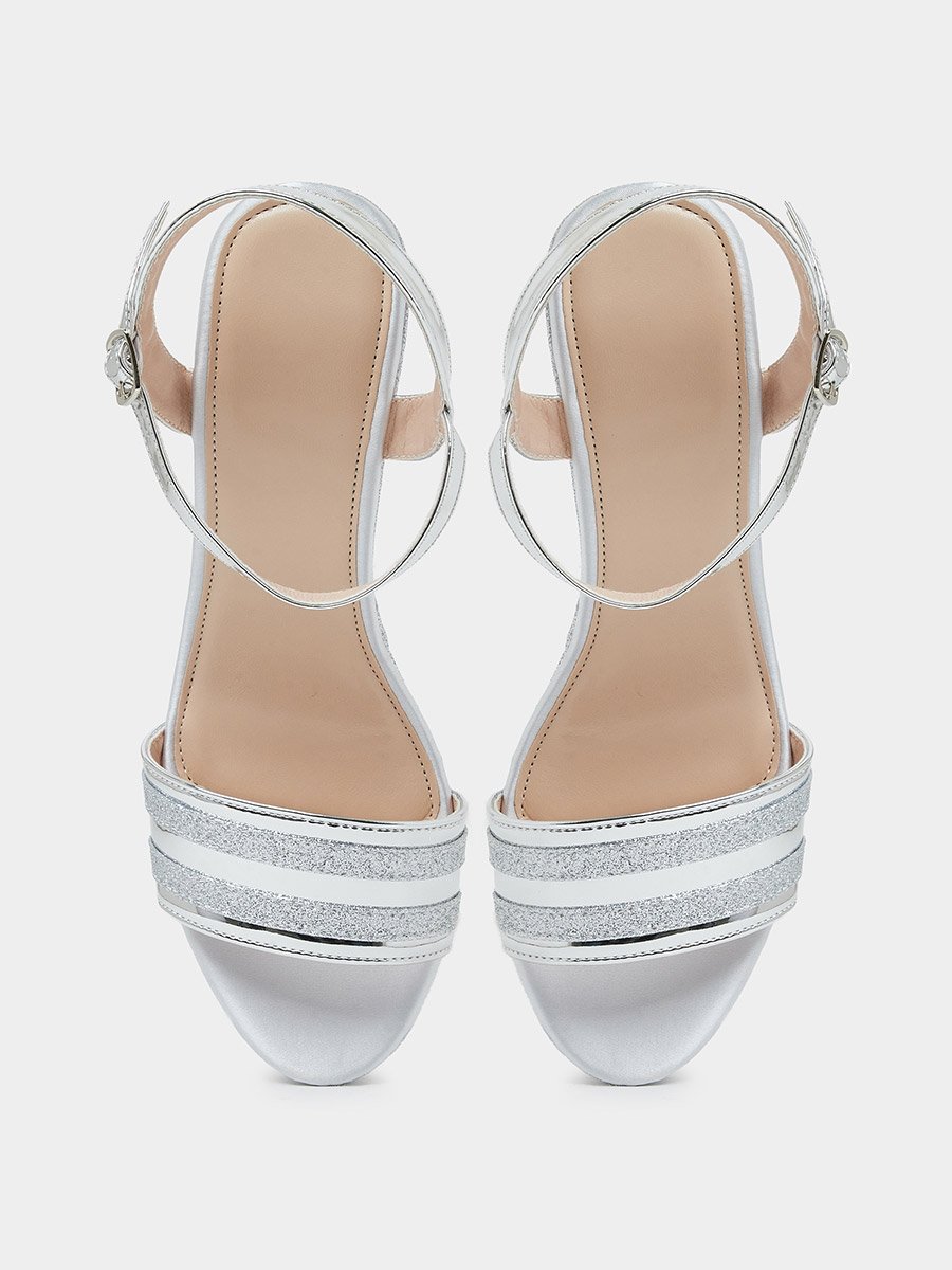 Silver Glitter Platform Block Heel Sandals
