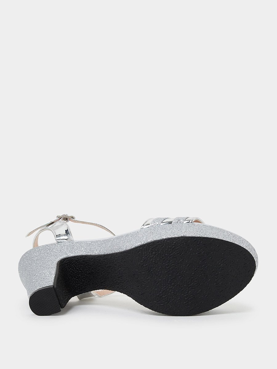 Silver Glitter Platform Block Heel Sandals