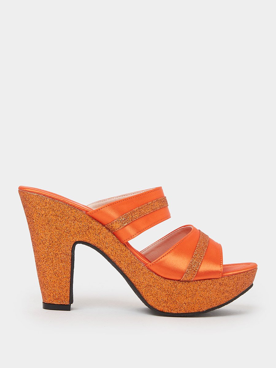 Orange Double Strap Platform Mules