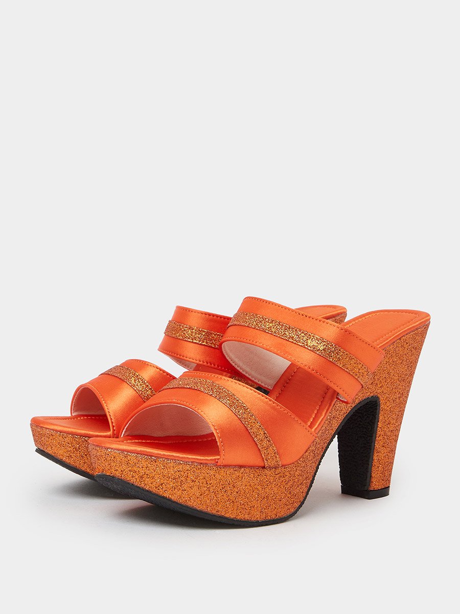 Orange Double Strap Platform Mules