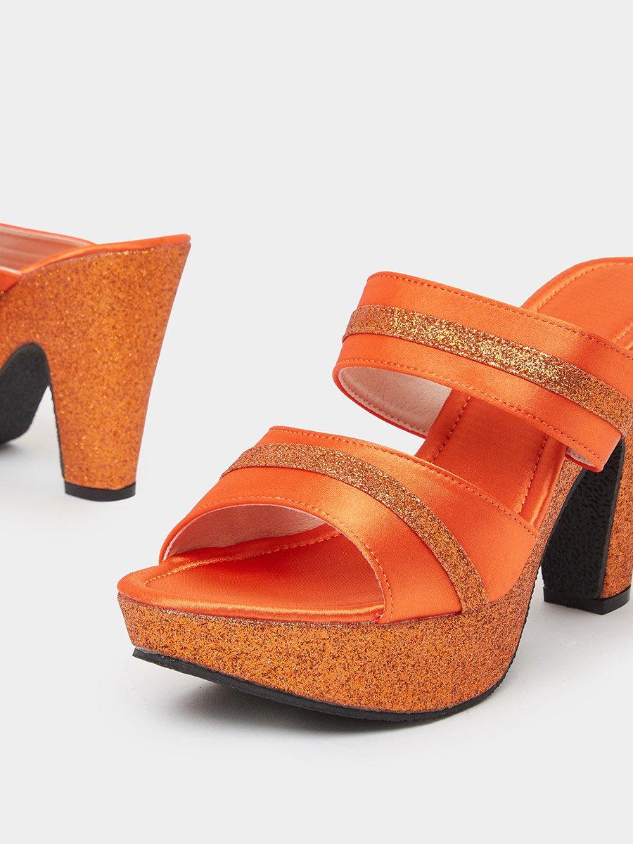 Orange Double Strap Platform Mules