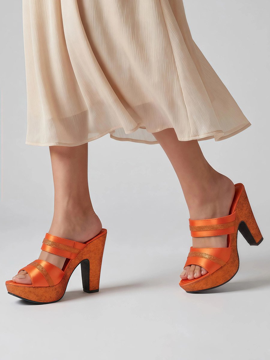 Orange Double Strap Platform Mules