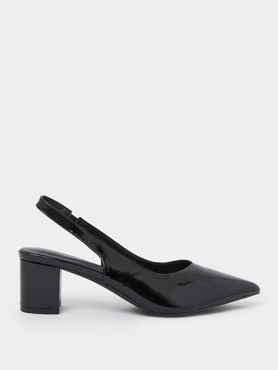 Black Pointed Toe Slingback Court Shoes