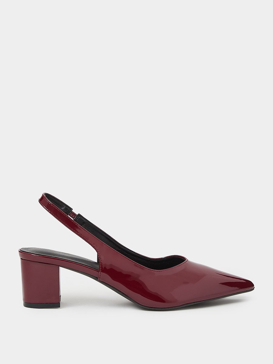 Burgundy Patent Pointed Toe Slingback Shoes