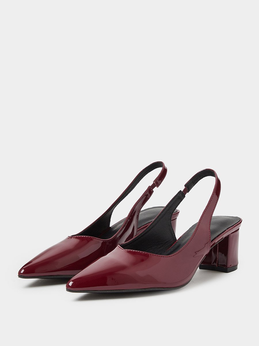 Burgundy Patent Pointed Toe Slingback Shoes