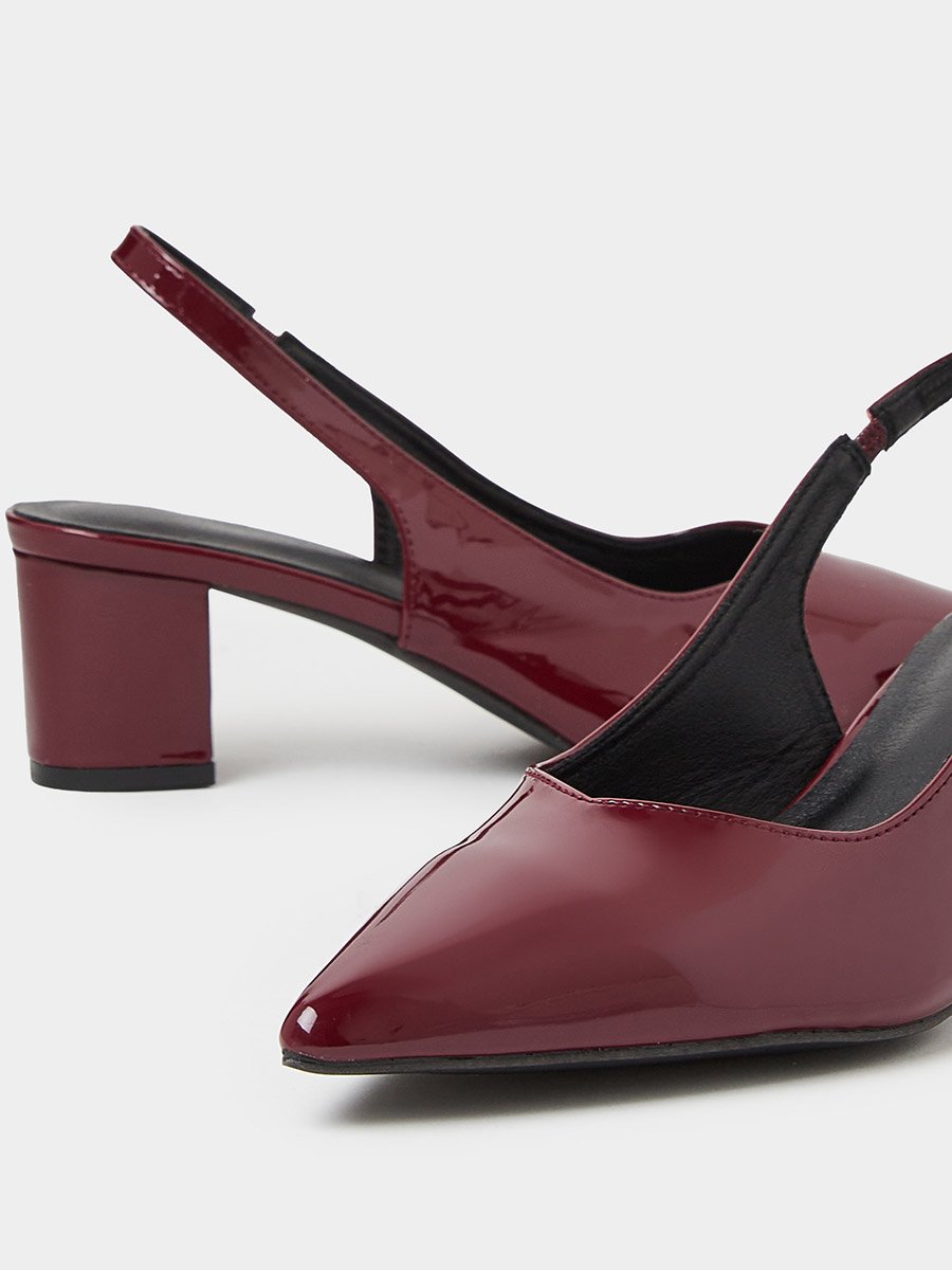 Burgundy Patent Pointed Toe Slingback Shoes