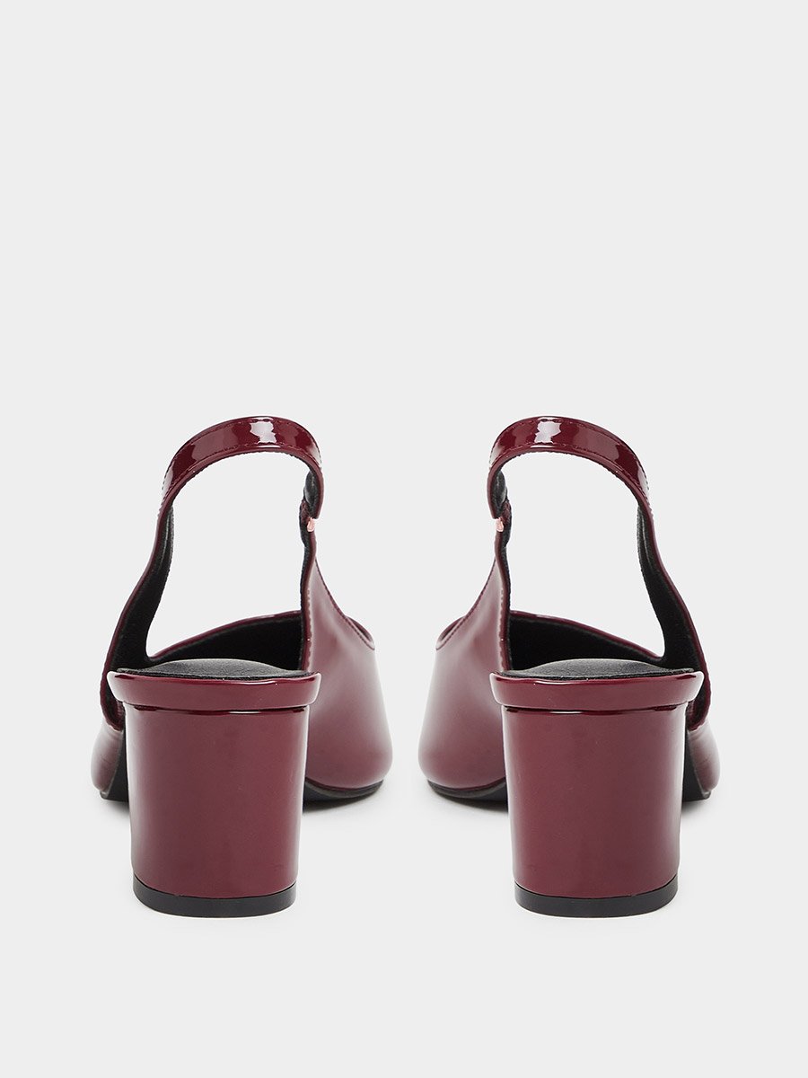 Burgundy Patent Pointed Toe Slingback Shoes