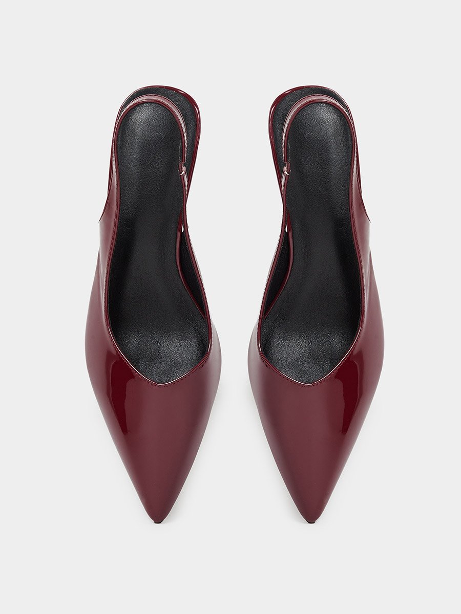 Burgundy Patent Pointed Toe Slingback Shoes