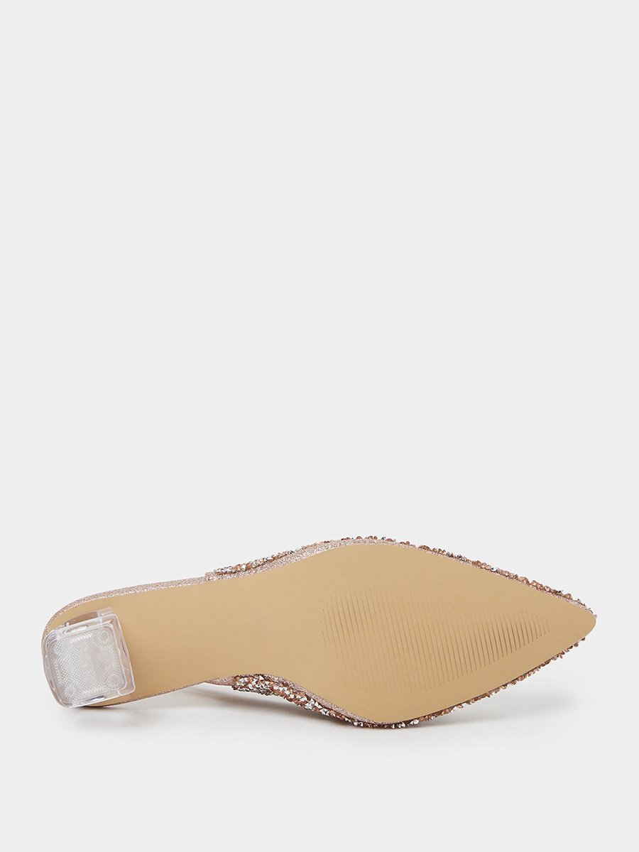 Gold Rhinestone Pointed Toe Slingback Pumps