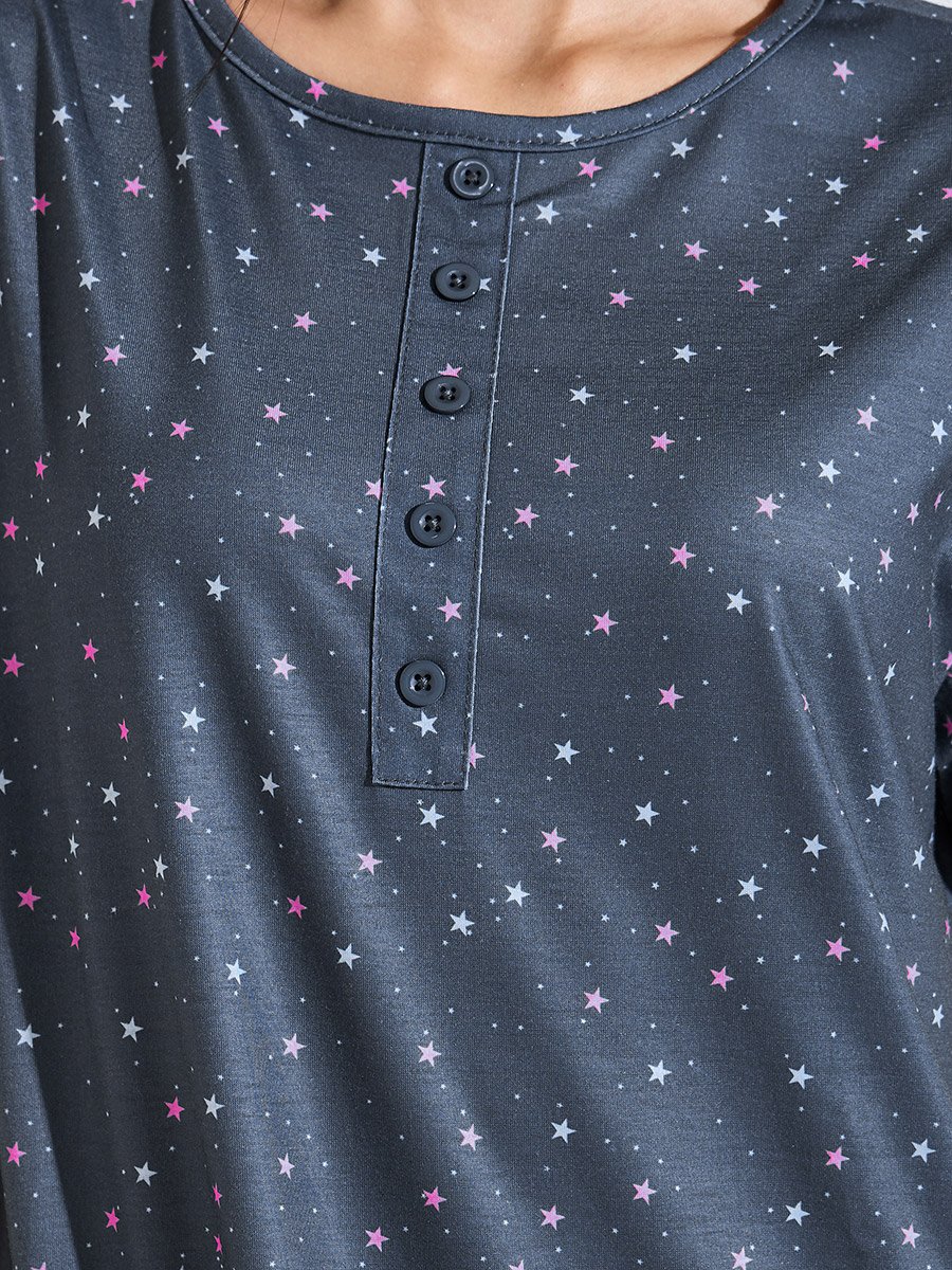 Charcoal All Over Star Print Short Sleeve Sleep T-Shirt Nightdress