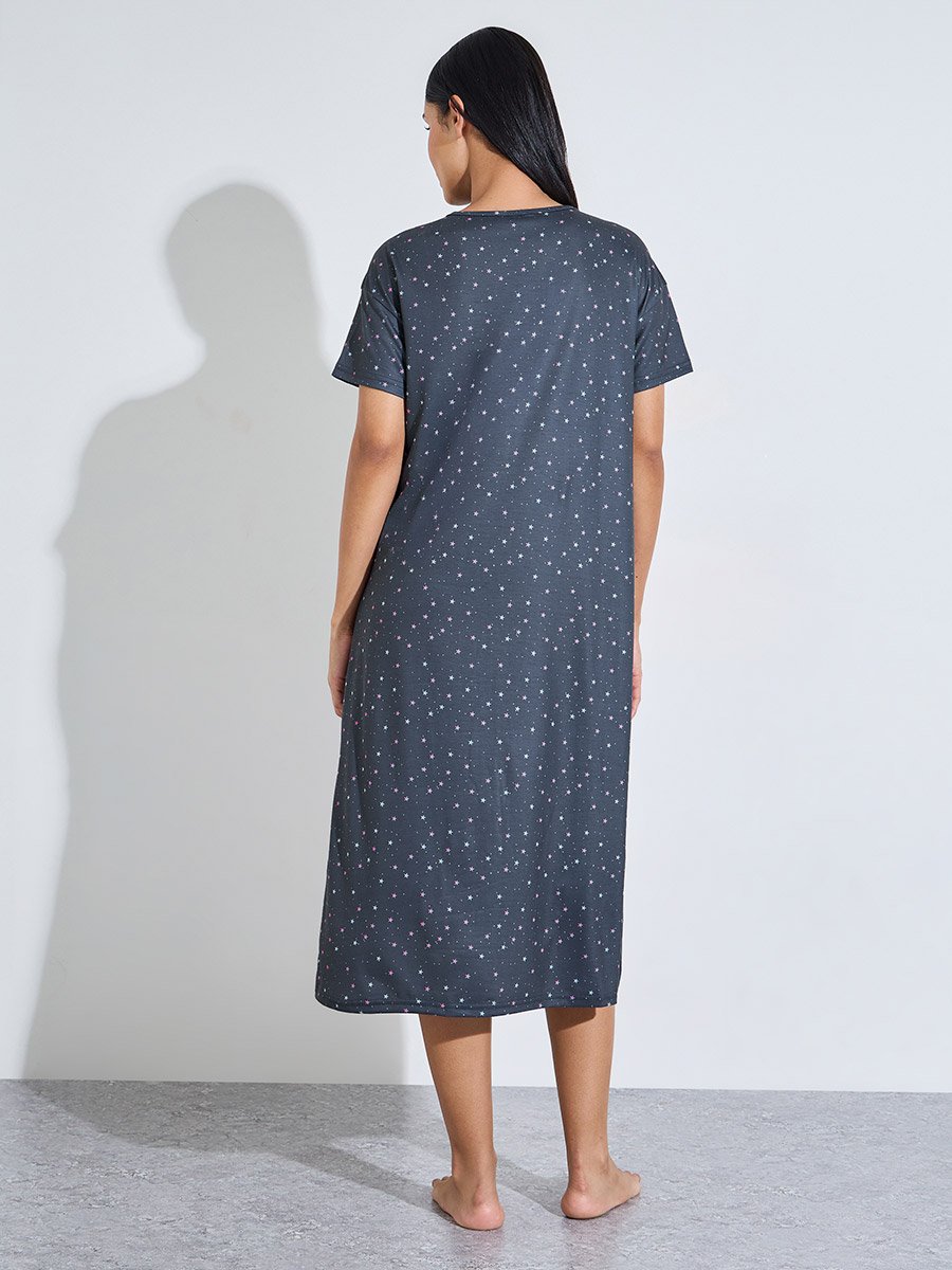 Charcoal All Over Star Print Short Sleeve Sleep T-Shirt Nightdress