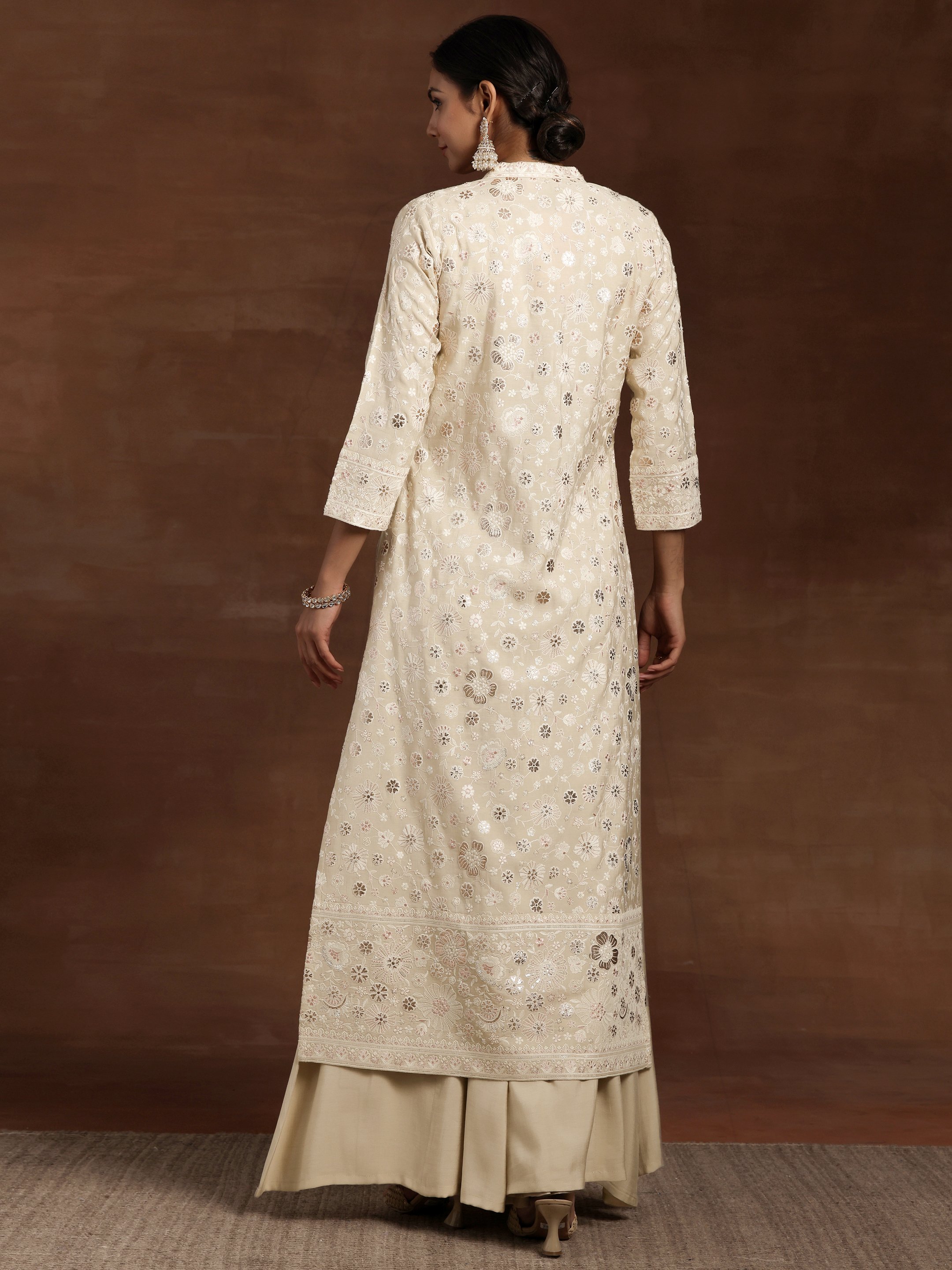 Beige Solid Silk Blend Co-Ords Set