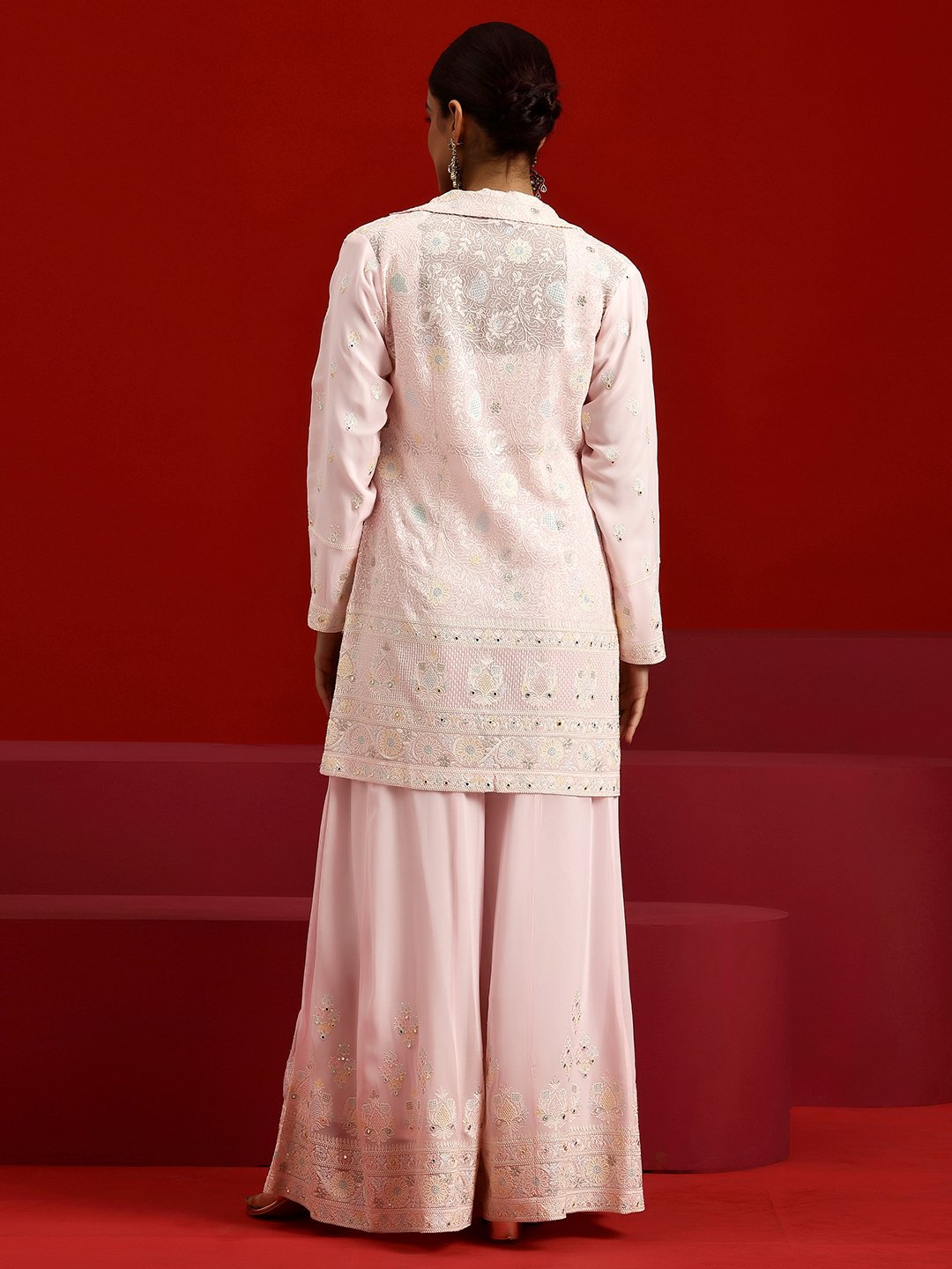 Peach Embroidered Georgette Co-Ords Set
