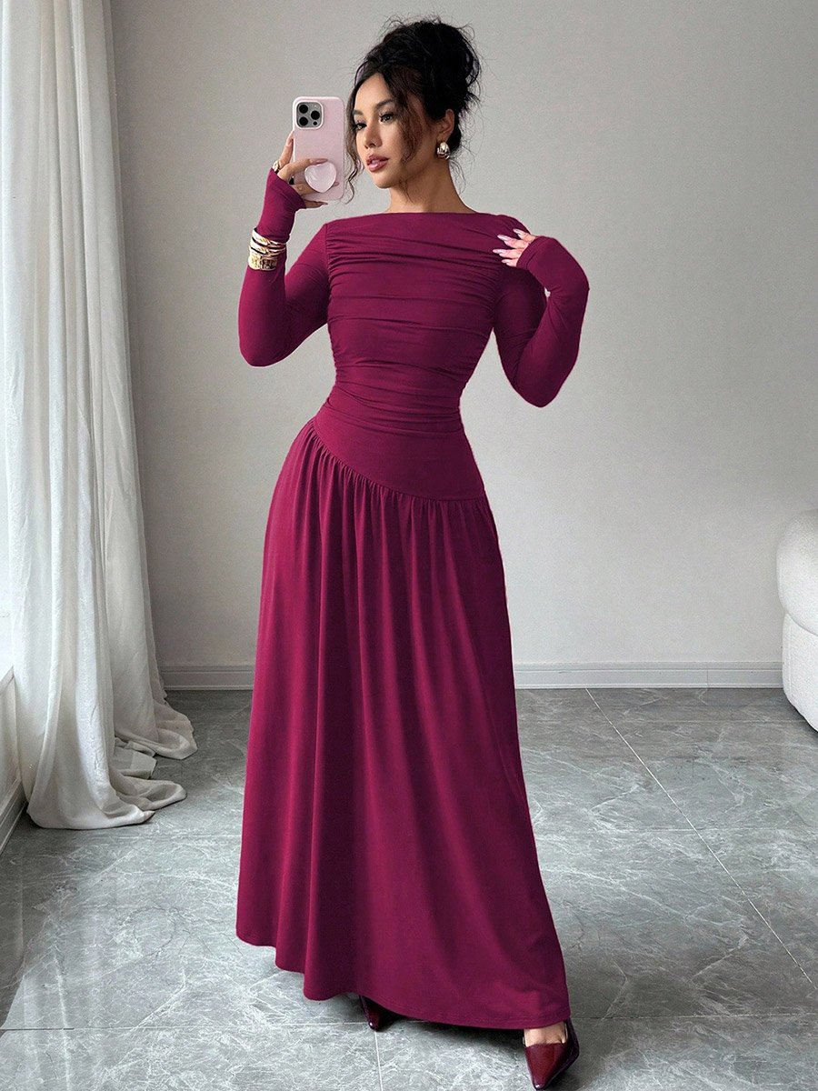 Magenta Ruched A-Line Maxi Dress
