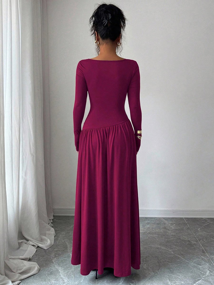 Magenta Ruched A-Line Maxi Dress